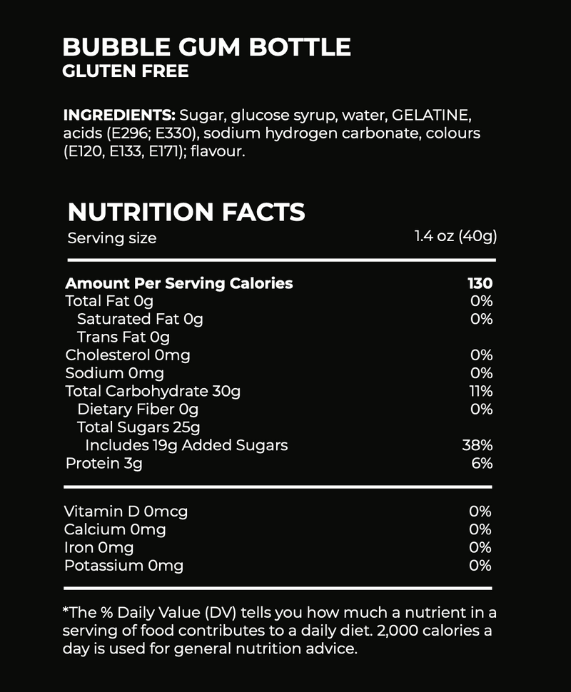 bubble gum bottles ingredients
